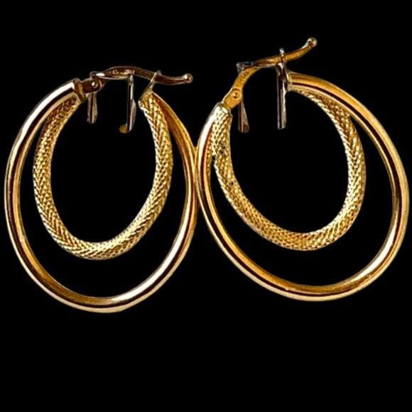 14K Yellow Gold Earrings Duble Hoops Italy 2.2 grams Leverback New - Picture 13 of 15